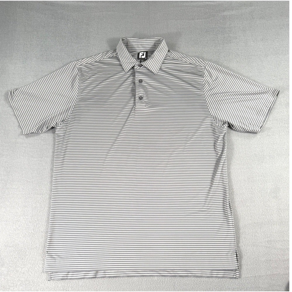 FootJoy Gray Striped Golf Polo Shirt Men L Performance Stretch Preppy‎